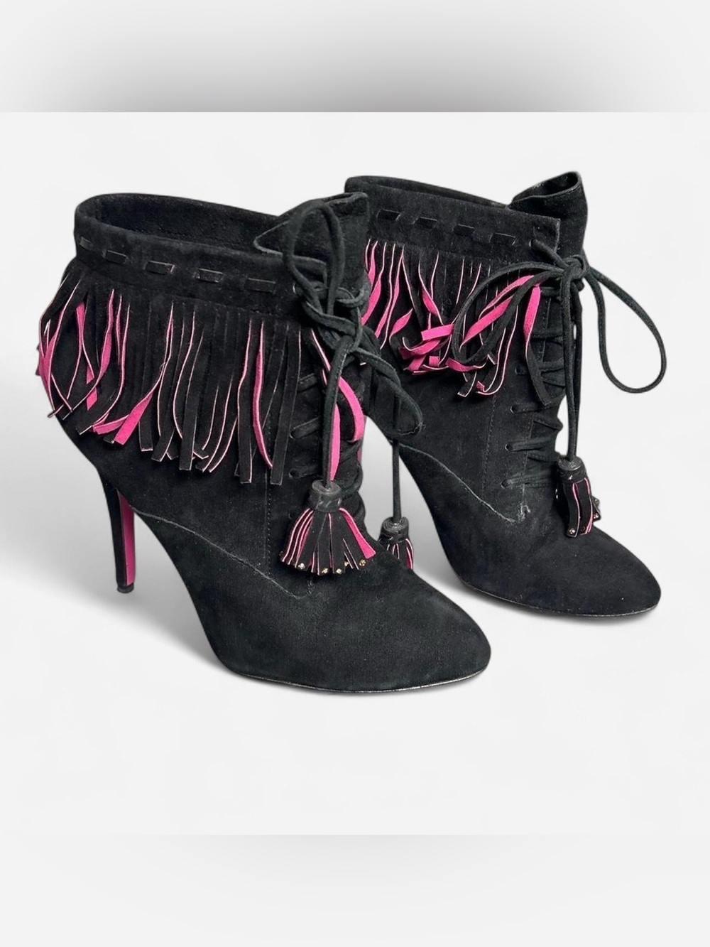 Betsey Johnson Black Suede Fringe Ankle Boots